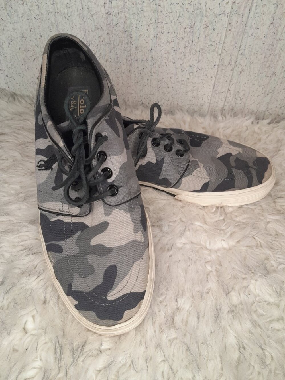 Polo Ralph Lauren Faxon Low Gray/Black Camouflage Sneaker Shoes Men's Size 8.5